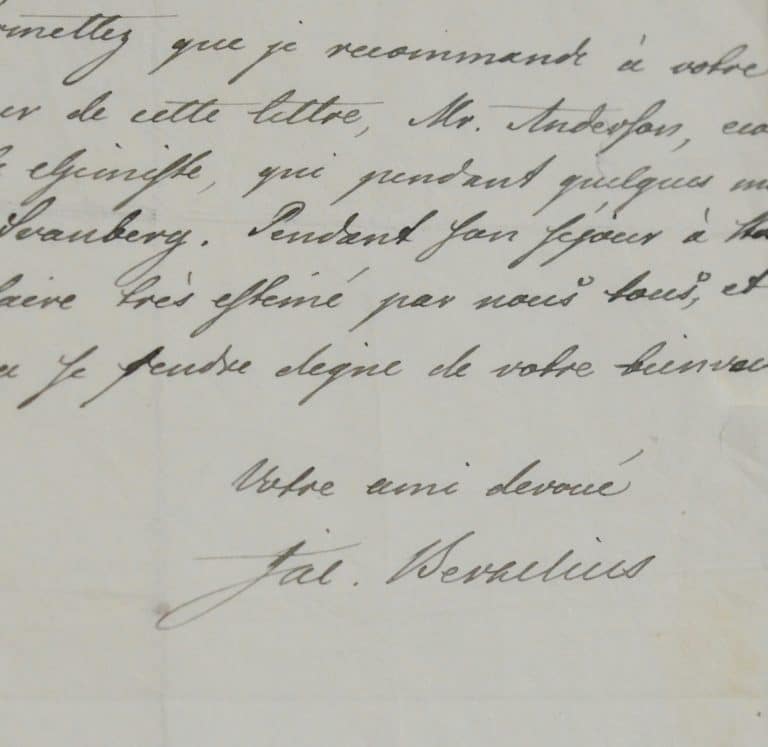Berzelius recommande Thomas Anderson, élève de Svanberg, au chimiste Pelouze