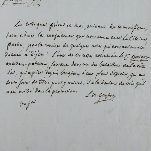 Guyton de Morveau sollicité par Pache pour le citoyen Parigot – vue 2