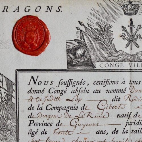 Congé absolu de 1781 pour un dragon du régiment de la Reine