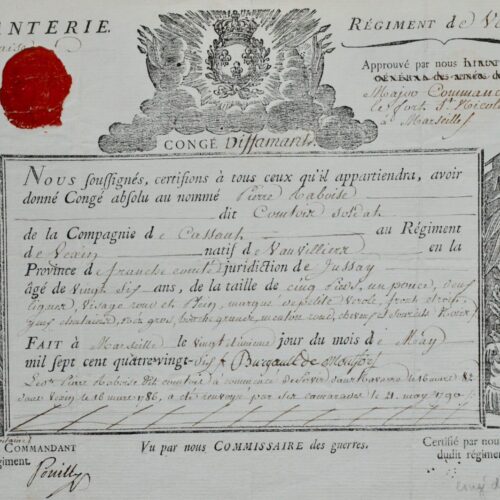Étonnant "congé diffamant" pour une soldat d'infanterie du régiment de Vexin