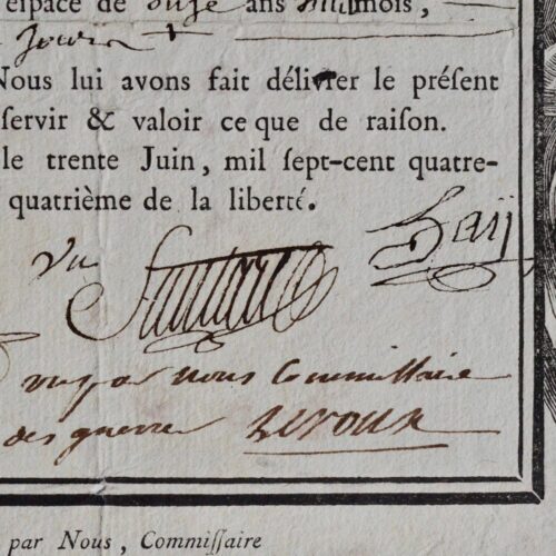 Congé absolu délivré par le général Santerre à un sergent de la Garde Nationale Parisienne