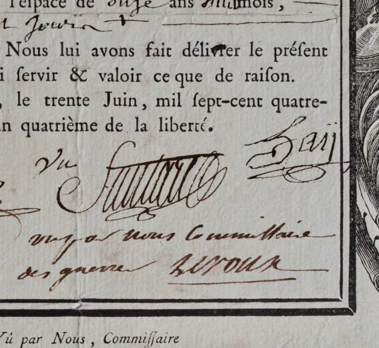 Congé absolu délivré par le général Santerre à un sergent de la Garde Nationale Parisienne