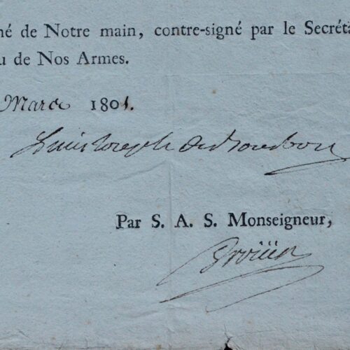 Certificat de bons et loyaux services délivré par le Prince de Condé à un "noble à cheval" de l'armée des Princes