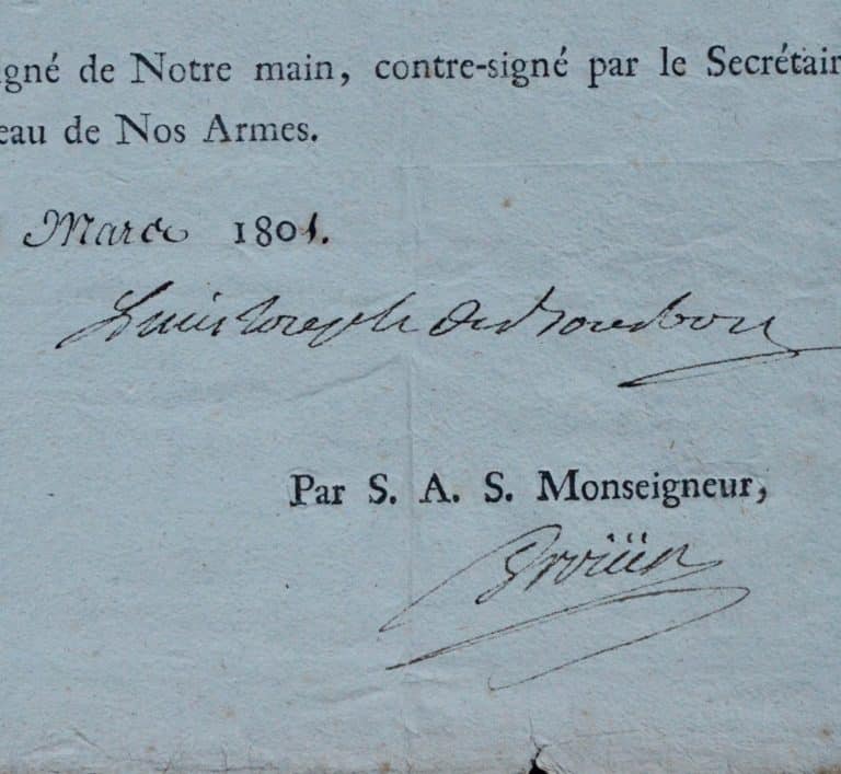 Certificat de bons et loyaux services délivré par le Prince de Condé à un « noble à cheval » de l&rsquo;armée des Princes