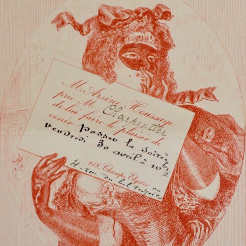 Très belle carte d'invitation avec lettre d'Arsène Houssaye pour un bal masqué