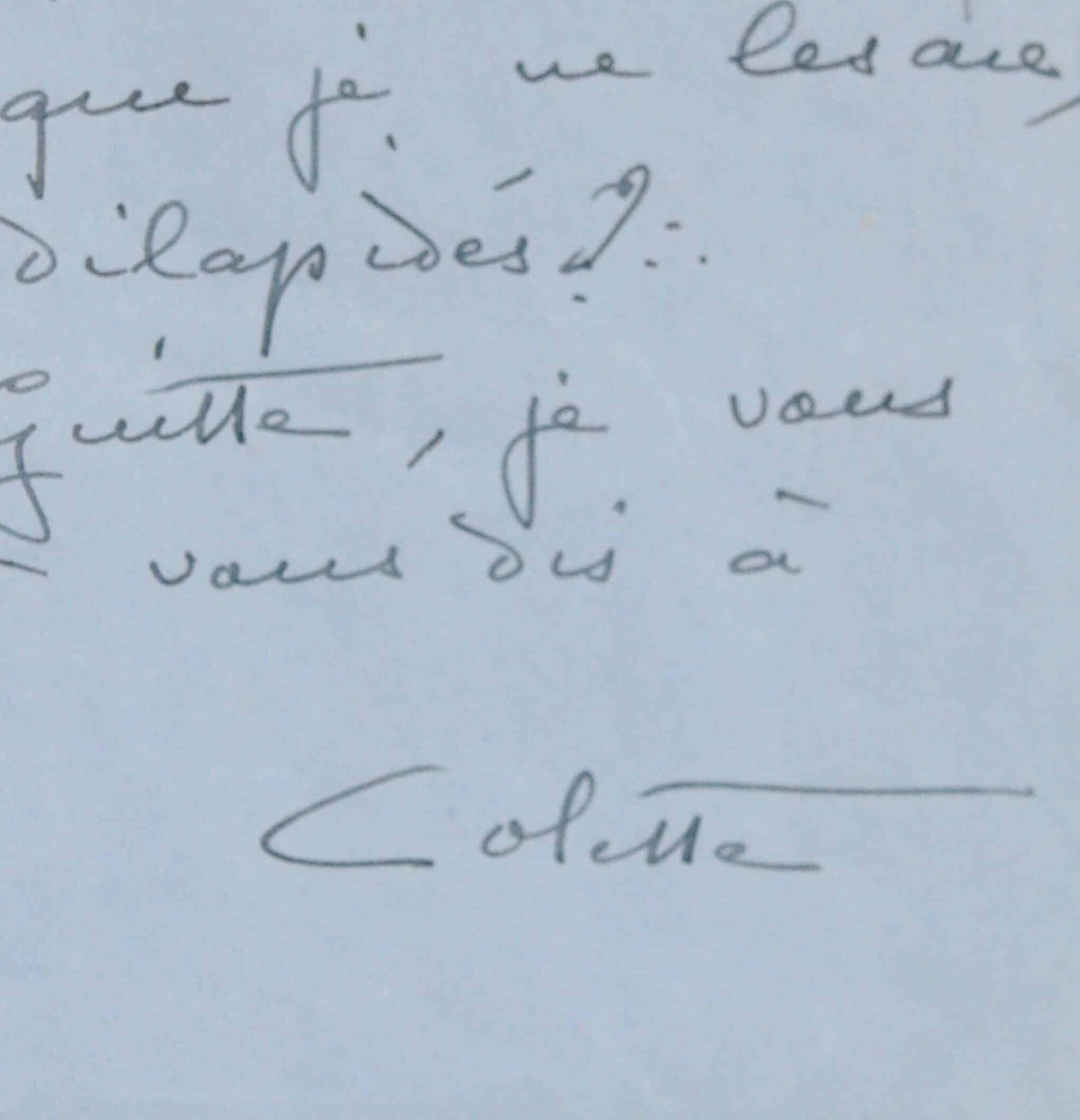 Lettre de Colette à la pianiste et compositrice Marguerite Monnot