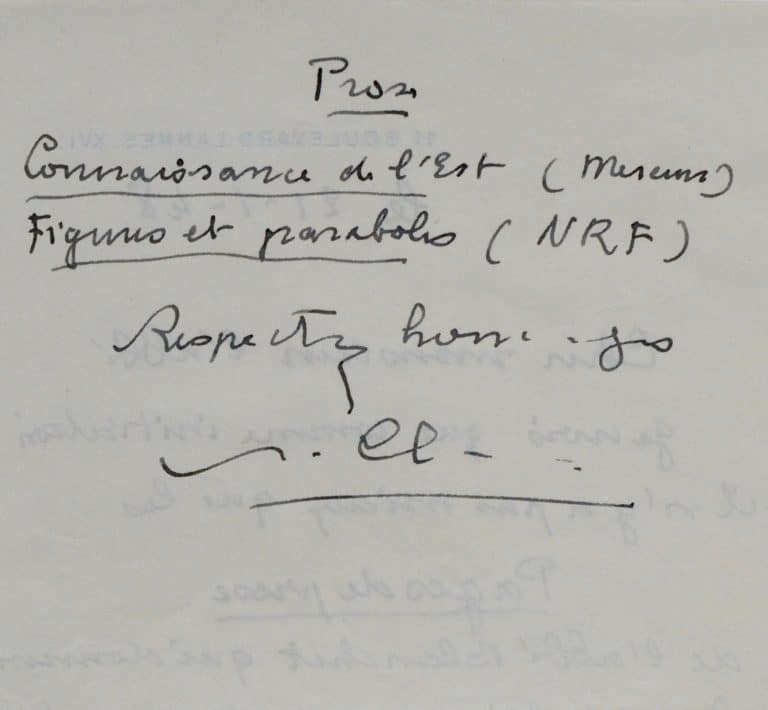 Paul Claudel dresse une liste de ses écrits, pour initiation à son oeuvre