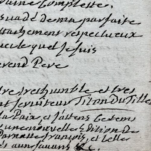 Belle lettre d'Evrard Titon du Tillet au sujet de Dom Calmet et du Parnasse français
