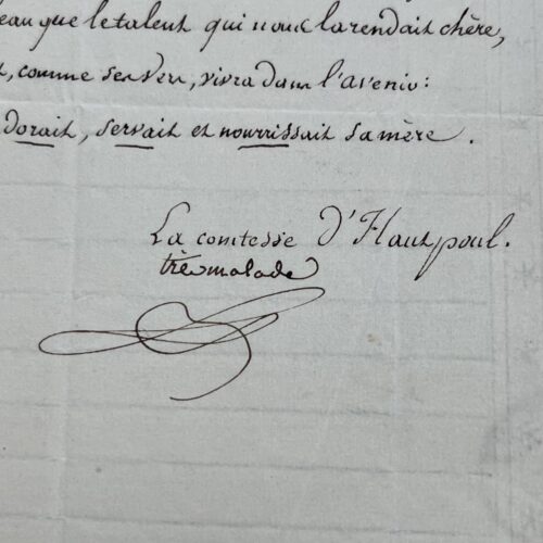 Manuscrit des "Vers sur la mort de Madlle Eliza de Mercoeur" par la Comtesse d'Haupoul, pour Mélanie Waldor