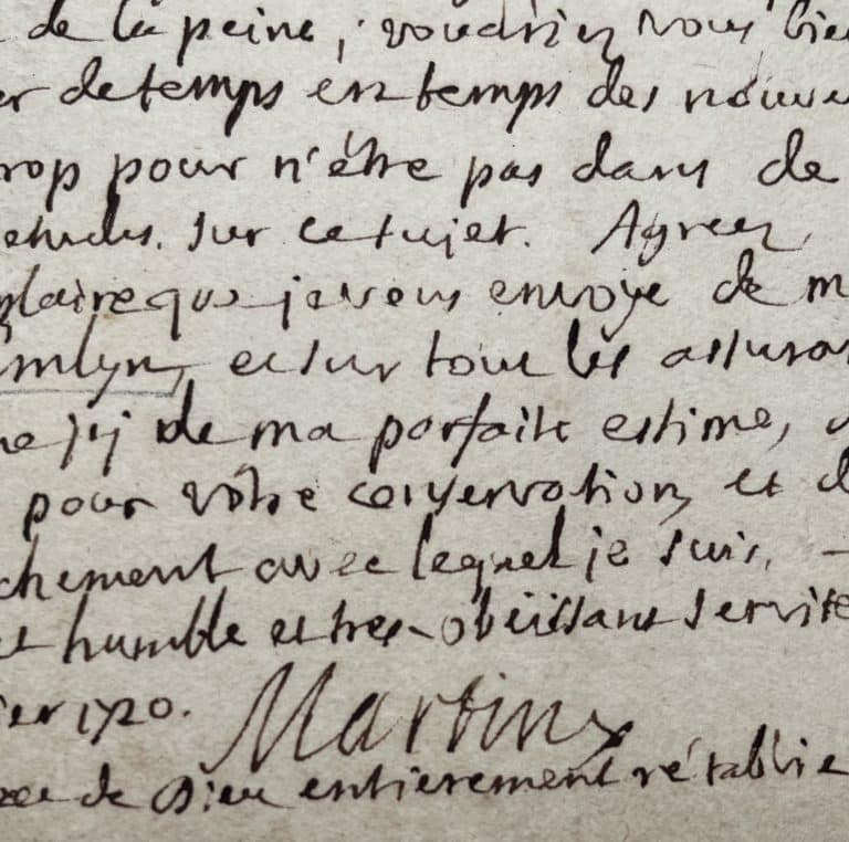 Belle et rare lettre du théologien protestant David Martin, écrite d&rsquo;Utrecht en 1720