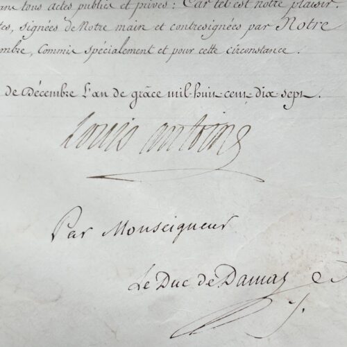 Brevet de secrétaire des commandements signée par Louis-Antoine d'Angoulême, en 1817