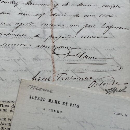 Deux lettres d'Alfred Mame sur sa maison d'édition à Tours et son travail d'éditeur
