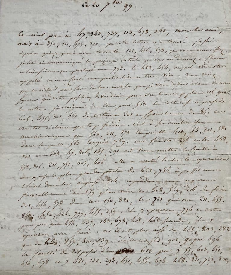 Rare lettre chiffrée du chef chouan Florimond-Benjamin Mac-Curtain, baron de Kainlis