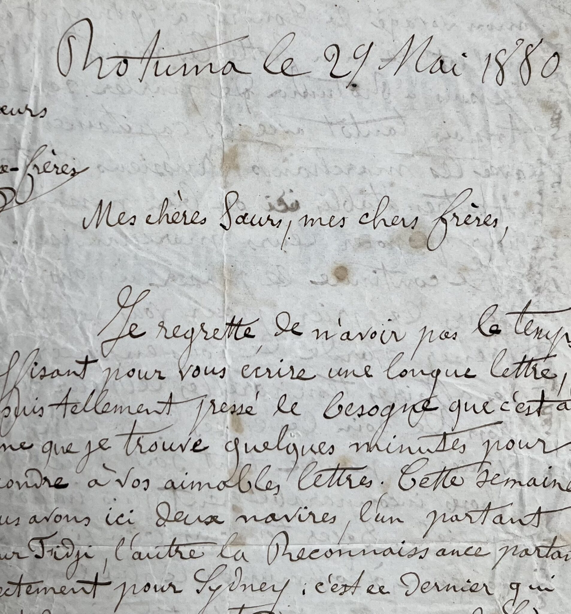 Lettre d’un missionnaire à Rotuma, dans les Îles Fidji, datée de 1880 Lettre d'un missionnaire à Rotuma, dans les Îles Fidji, datée de 1880