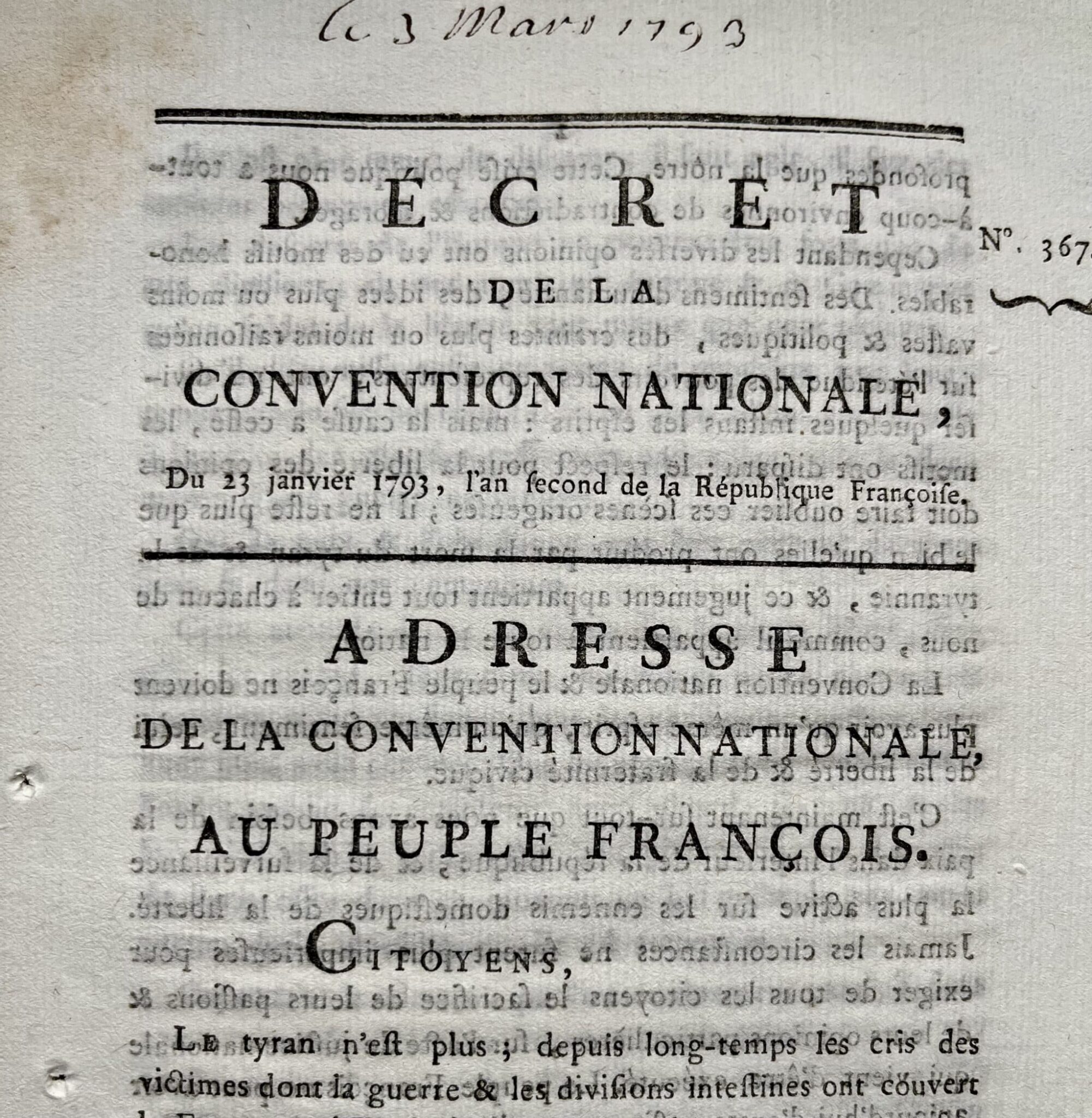 Imprimé annonçant l'exécution de Louis XVI – vue 3 Imprimé annonçant l'exécution de Louis XVI – vue 3