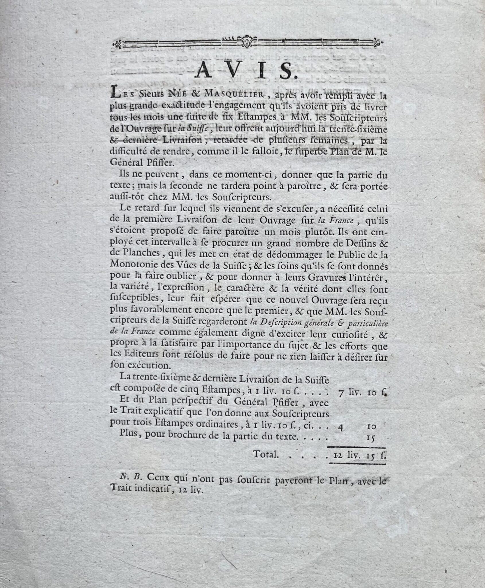 2 documents du XVIIIe siècle relatifs à l'édition des Tableaux pittoresques de la Suisse. – vue 2 2 documents du XVIIIe siècle relatifs à l'édition des Tableaux pittoresques de la Suisse. – vue 2