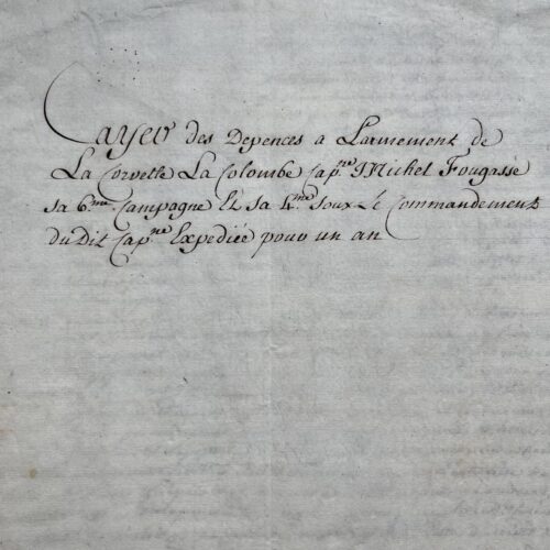 Dossier de 9 documents sur le voyage commercial de la corvette La Colombe, aux Échelles du Levant, en 1752