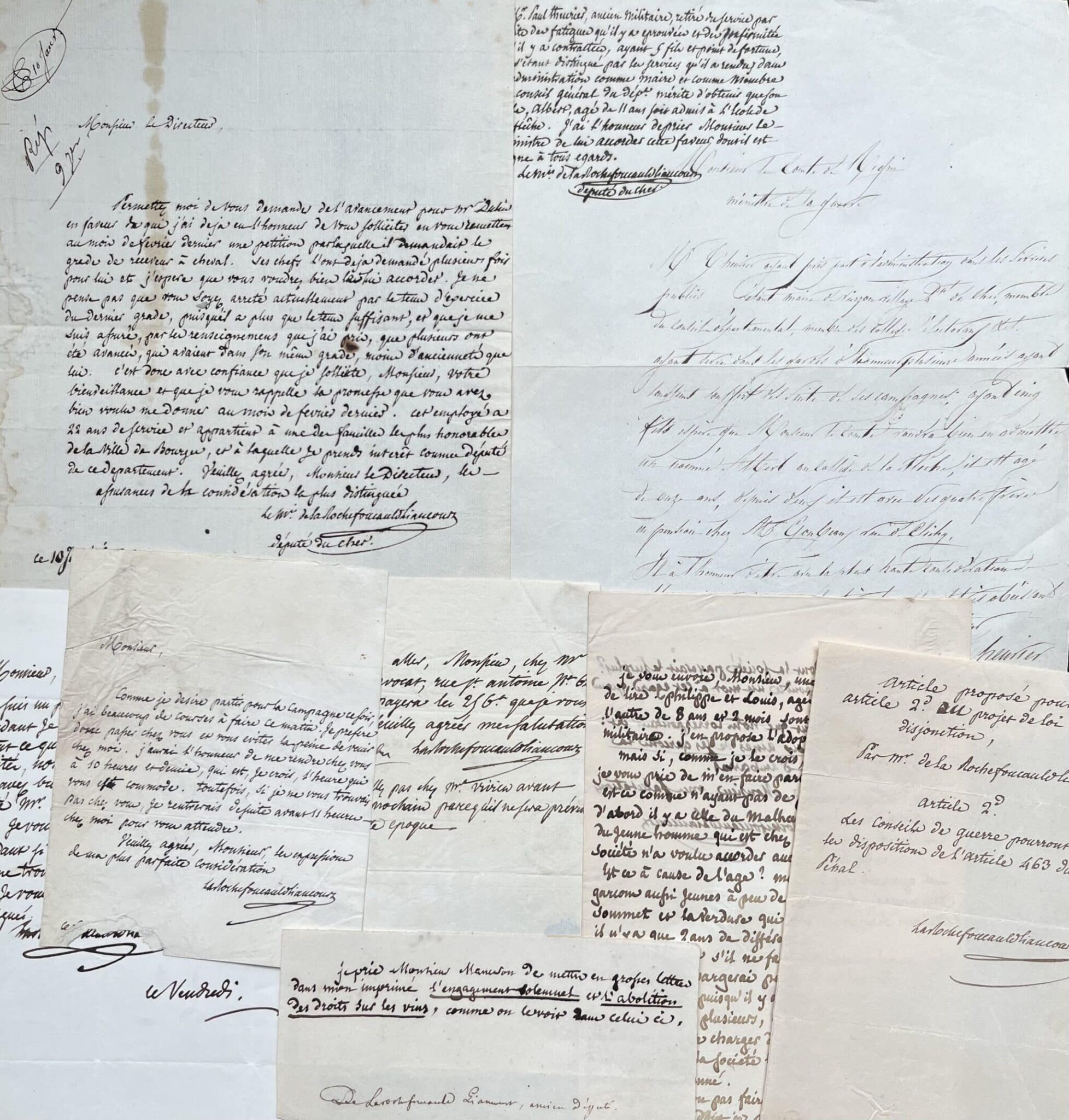 Ensemble de 8 documents de Frédéric-Gaëtan de La Rochefoucauld-Liancourt – vue 2 Ensemble de 8 documents de Frédéric-Gaëtan de La Rochefoucauld-Liancourt – vue 2