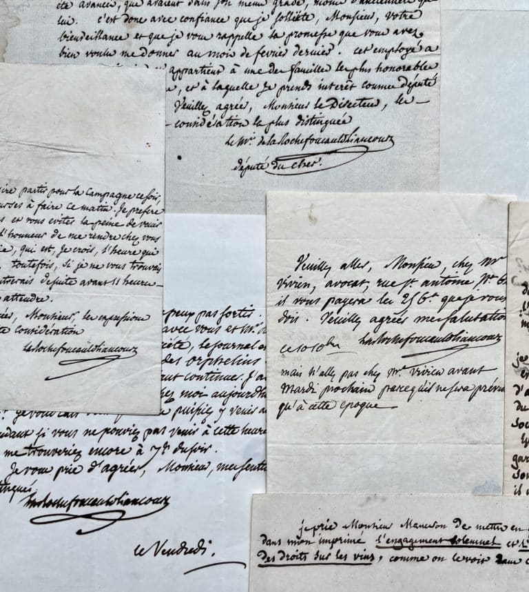 Ensemble de 8 documents de Frédéric-Gaëtan de La Rochefoucauld-Liancourt