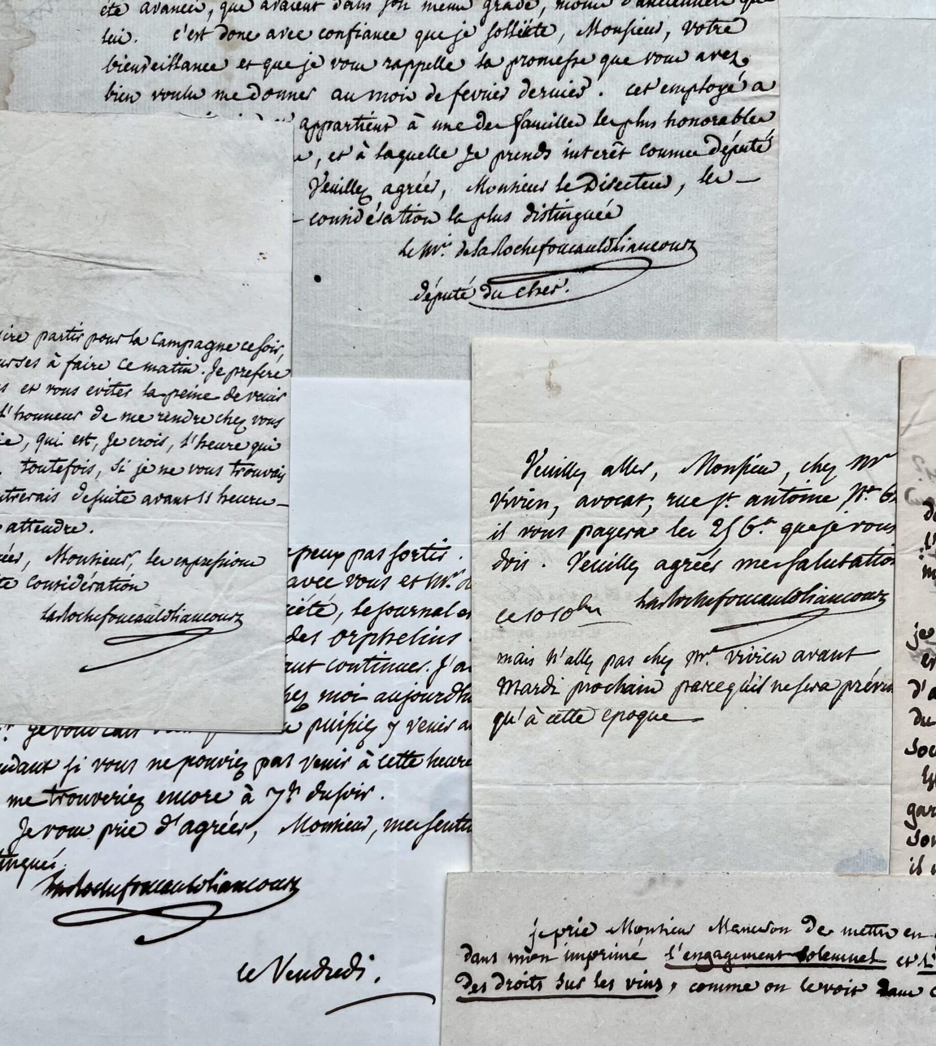 Ensemble de 8 documents de Frédéric-Gaëtan de La Rochefoucauld-Liancourt Ensemble de 8 documents de Frédéric-Gaëtan de La Rochefoucauld-Liancourt