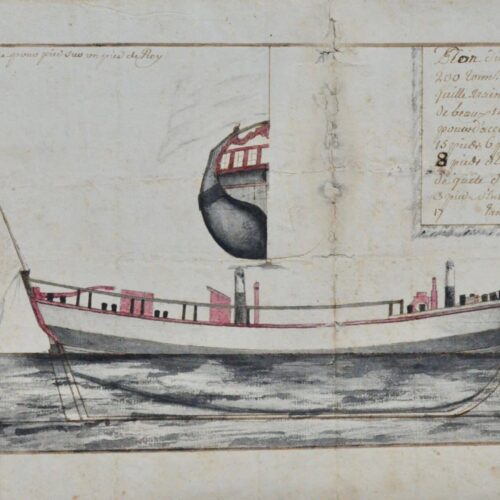 Constrution navale : dessin de 1774 avec devis pour la construction d'un navire