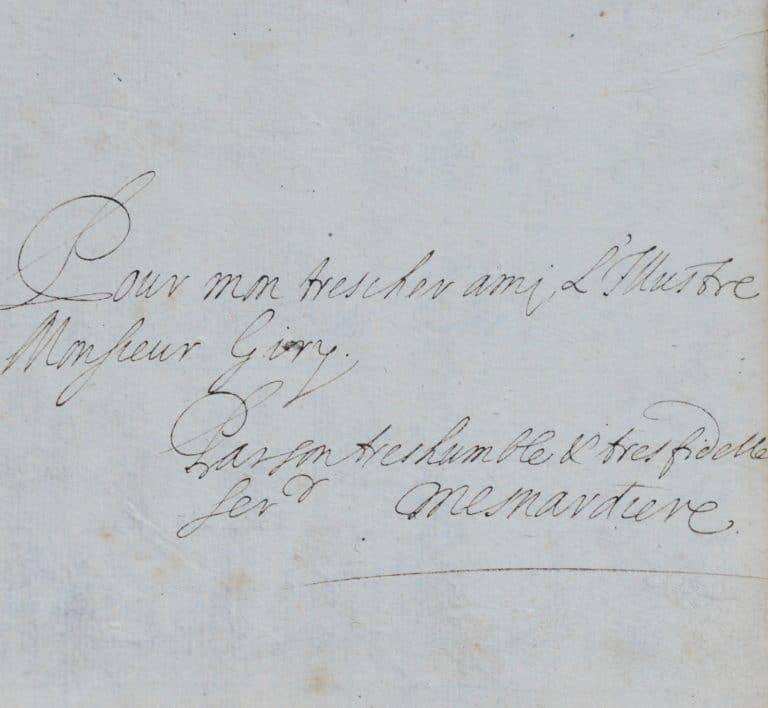 Rare envoi autographe signé de La Mesnardière, l&rsquo;un des tout-premiers académiciens, à Louis Giry