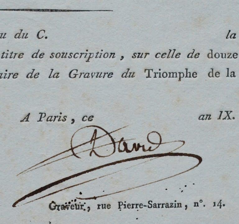 Deux reçus signés du graveur François-Anne David dont un pour le portrait du duc de Berry