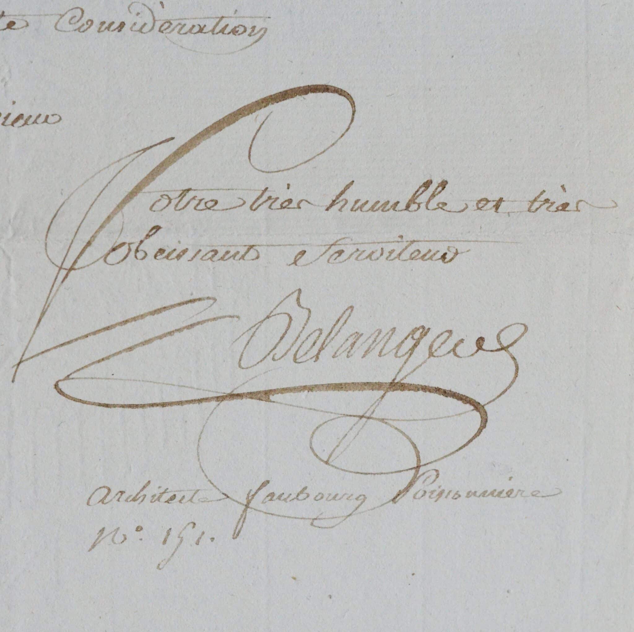 Lettre de l'architecte François-Joseph Bélanger sur la construction des "échafauds" du 14 juillet à Notre-Dame de Paris