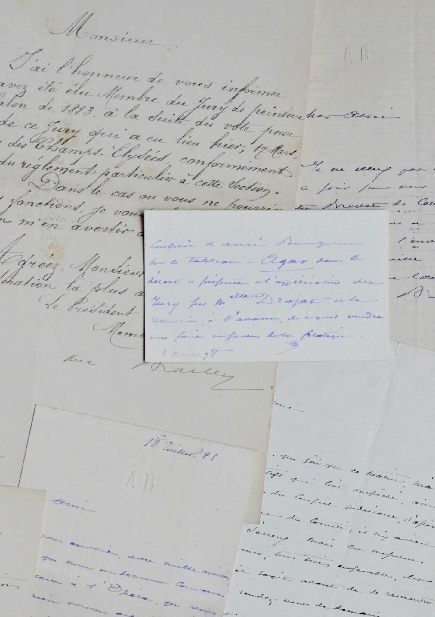 5 lettres et cartes de l’architecte Antoine-Nicolas Bailly à William Bouguereau