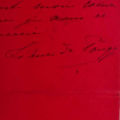 Charmante lettre de Liane de Pougy écrite sur un papier rouge sang