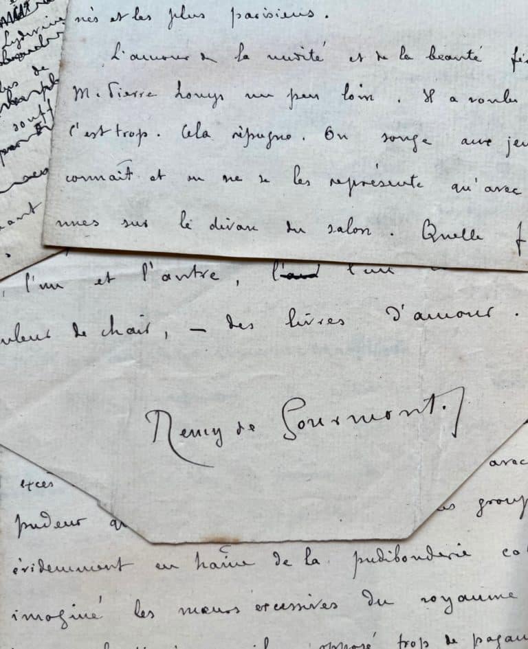 Manuscrit de Rémy de Gourmont sur Sainte-Lydwine de Huysmans et le Roi Pausole de Louÿs
