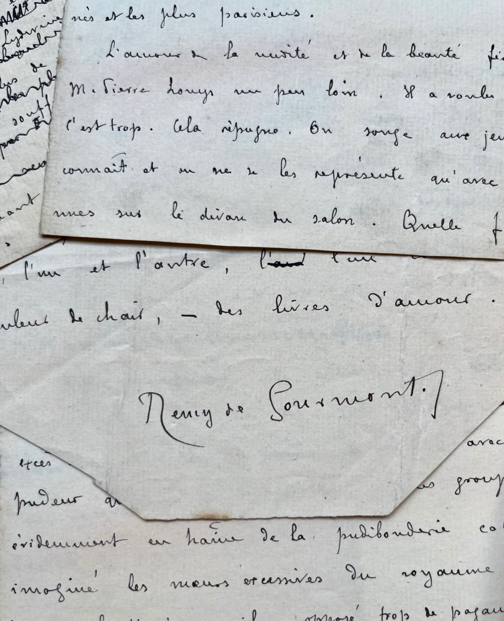 Manuscrit de Rémy de Gourmont sur Sainte-Lydwine de Huysmans et le Roi Pausole de Louÿs