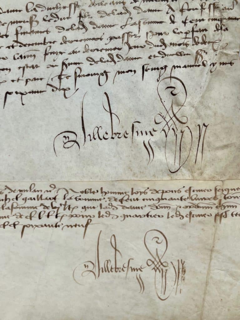 Deux pièces signées par Guillaume de Villebresme, secrétaire de Marie de Clèves, duchesse d&rsquo;Orléans (1469-1470)