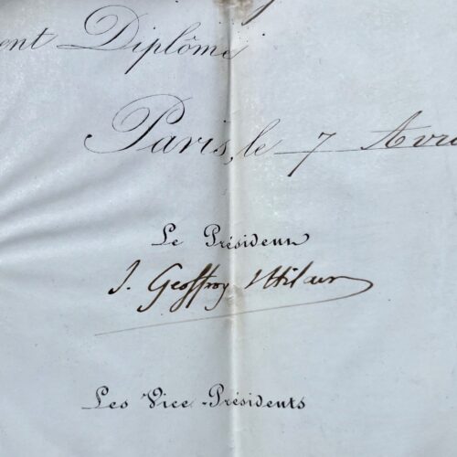 Diplôme de la Société Zoologique d'Acclimatation décerné à l'agronome Léonce Guilhaud de Lavergne (1854)