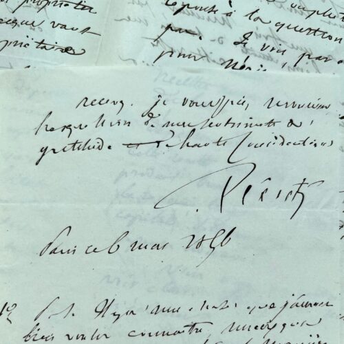 5 lettres de Louis Francisque Lélut servant à alimenter un rapport sur les eaux thermales françaises