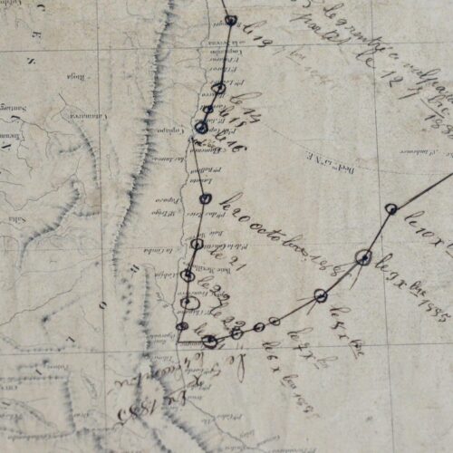 Geographical map used for two voyages to Montevideo and La Paz via Cape Horn, in 1885 and 1886
