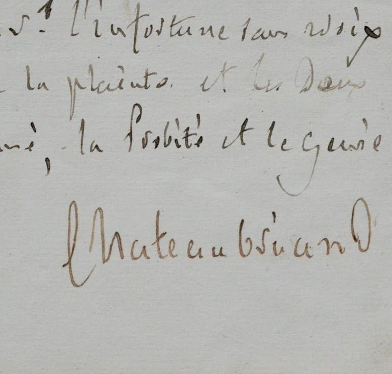 Citation de Chateaubriand sur la défense de la cause du faible contre le fort, par la probité et le génie