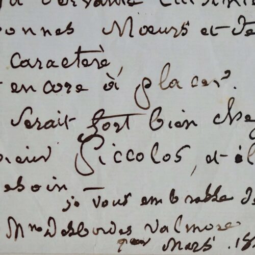 Recommandation de Marceline Desbordes-Valmore pour une cuisinière