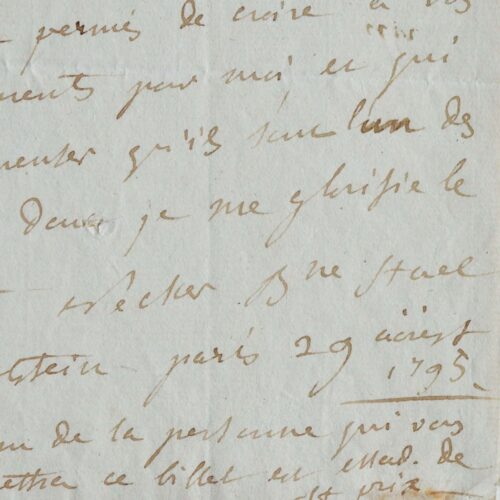 Germaine de Staël recommande Mlle de Saint-Prix "malheureuse et intelligente" à Dominique Audibert