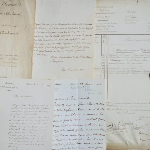 Ensemble de 8 lettres de bibliothécaires de la Mazarine et de l'Institut