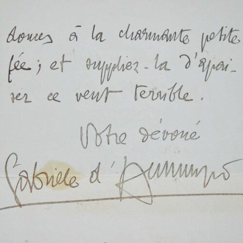 Belle lettre de Gabriele d'Annunzio avec sa devise "dare in brocca", peut-être adressée à Emma Debussy