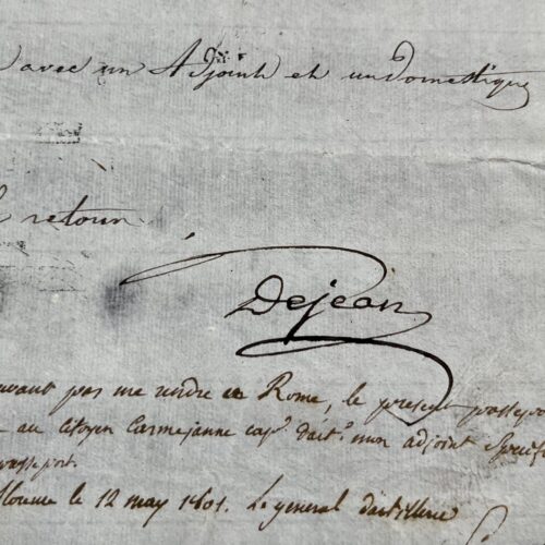 Beau passeport signé par le général Dejean, pour le général Savournin en partance pour l'Italie
