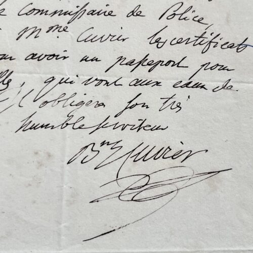 Georges Cuvier demande un passeport pour sa famille qui se rend aux eaux de Plombières