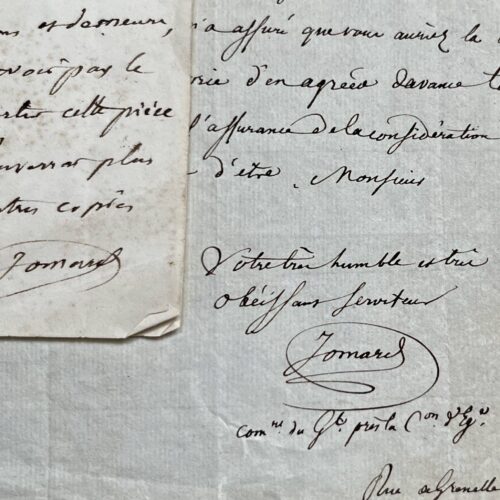 Deux lettres du géographe Edme Jomard, l'une à en-tête de la Commission d'Egypte