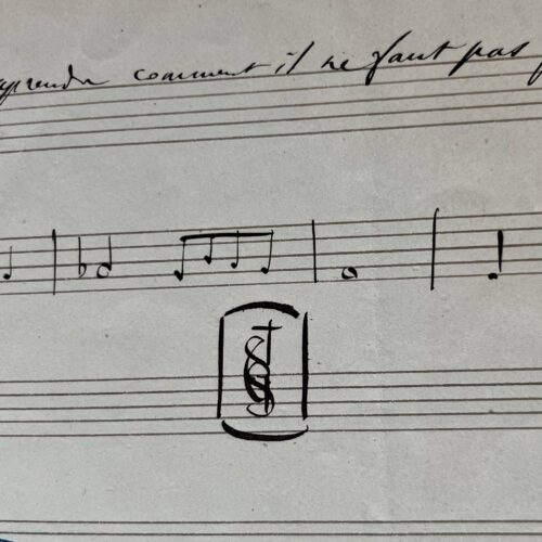Amusante portée musicale de Camille Saint-Saëns avec commentaire pour Jules Massenet