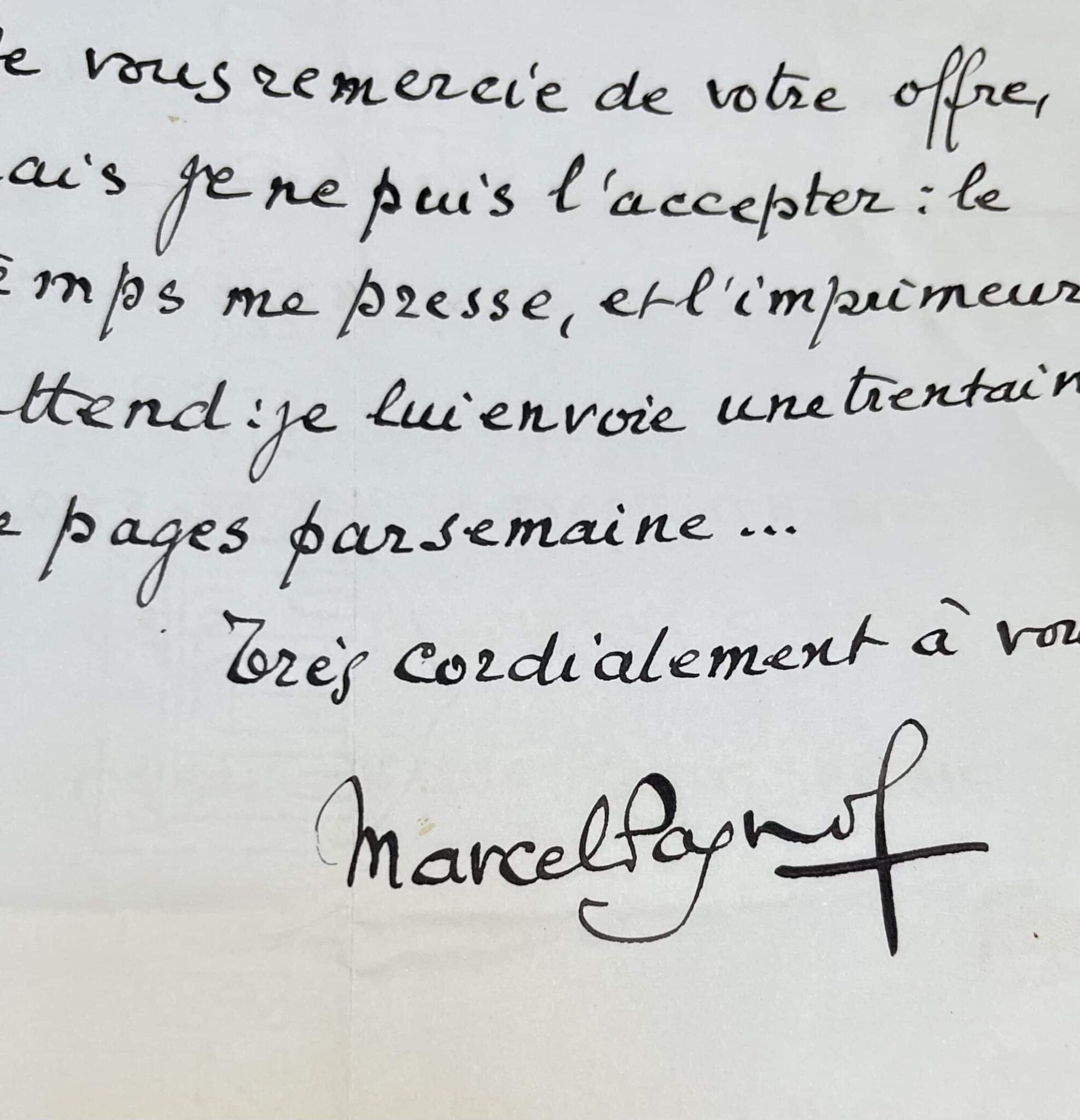 Marcel Pagnol, submergé de travail, refuse toute nouvelle collaboration
