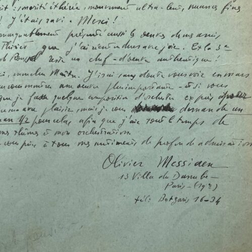 Olivier Messiaen, dithyrambique après une interprétation virtuose de Charles Munch des "Offrandes oubliées"