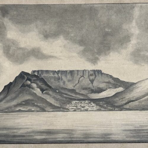 Originele tekening van Kaap de Goede Hoop gezien vanaf zee, gedateerd 1855