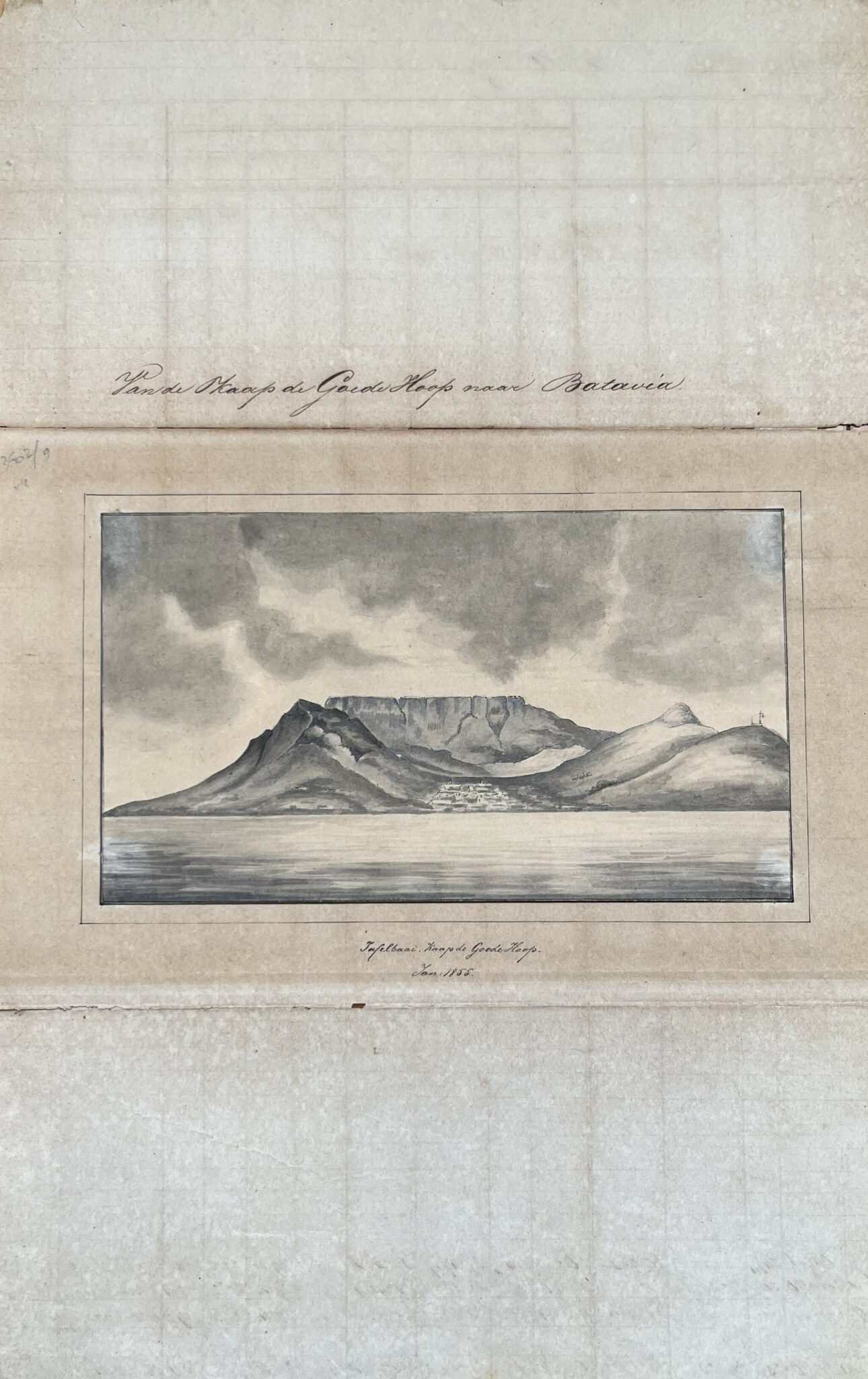 Dessin original du Cap de Bonne-Espérance vu de la mer, daté de 1855 – vue 2 Dessin original du Cap de Bonne-Espérance vu de la mer, daté de 1855 – vue 2