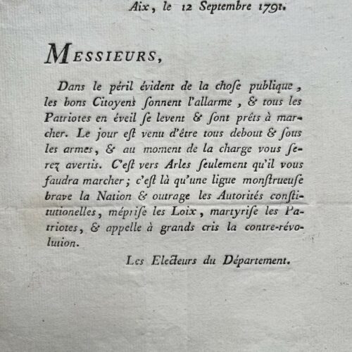 Appel au soulèvement pour marcher vers Arles et étouffer la contre-révolution
